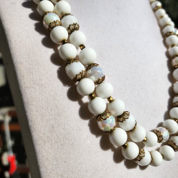 Vtg Jonne Necklace House of Schrager 1950s Milk Glass Givre AB Faceted Retro Mod - Picture 4 of 15